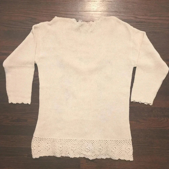 Vintage cream crochet lace pearls floral whimsy coquette cottagecore sweater M - Picture 9 of 14